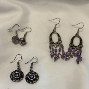 Silver Tone Purple Bead Chandelier Earrings - Women Jewelry